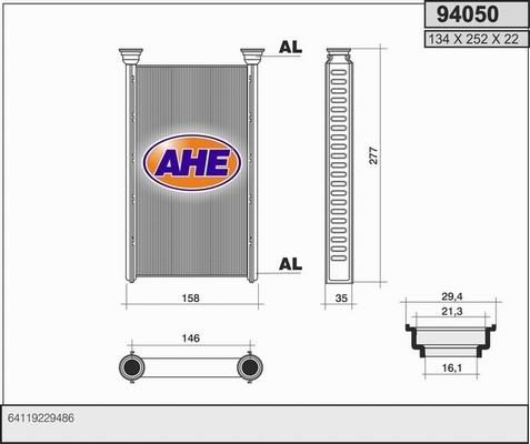 AHE 94050 - Heat Exchanger, interior heating www.avaruosad.ee