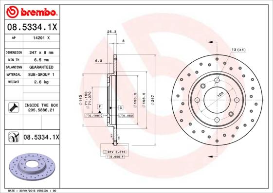 Brembo 08.5334.1X - Brake Disc www.avaruosad.ee