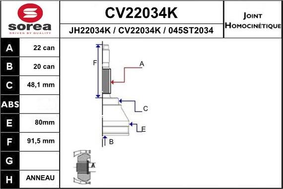 EAI CV22034K - Joint Kit, drive shaft www.avaruosad.ee